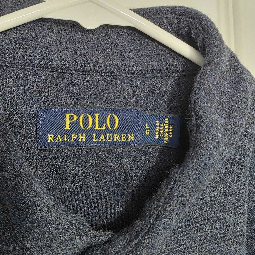 Polo Ralph Lauren Brushed Cotton Button Up Polo Navy Shirt Large